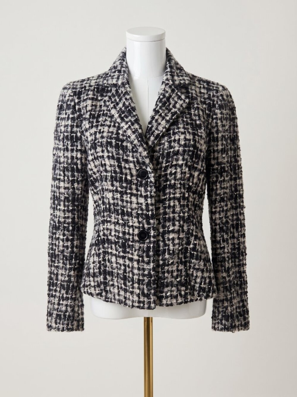 Zara Woman Black White Textured Boucle Tweed Tailored Blazer Jacket Size 8